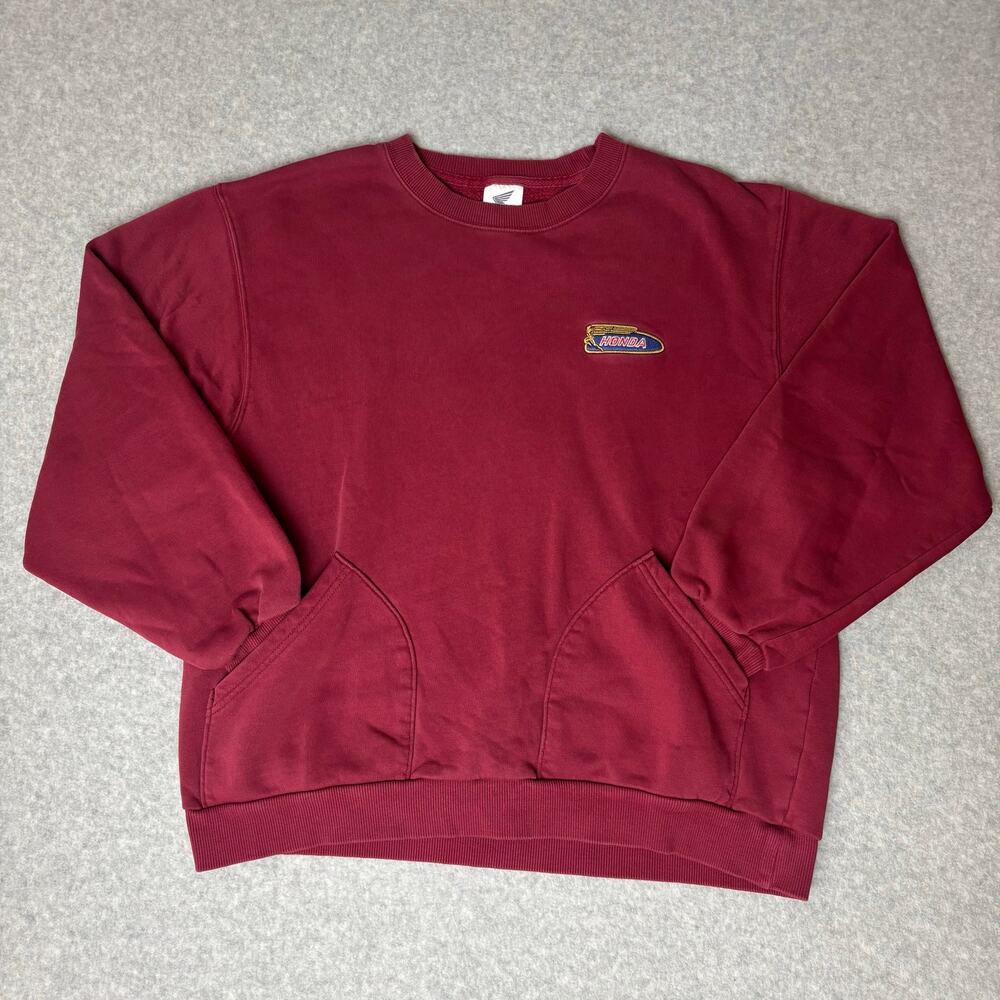 VTG GU x Honda Men's Sweatshirt M Burgundy Retro Embroidered Logo